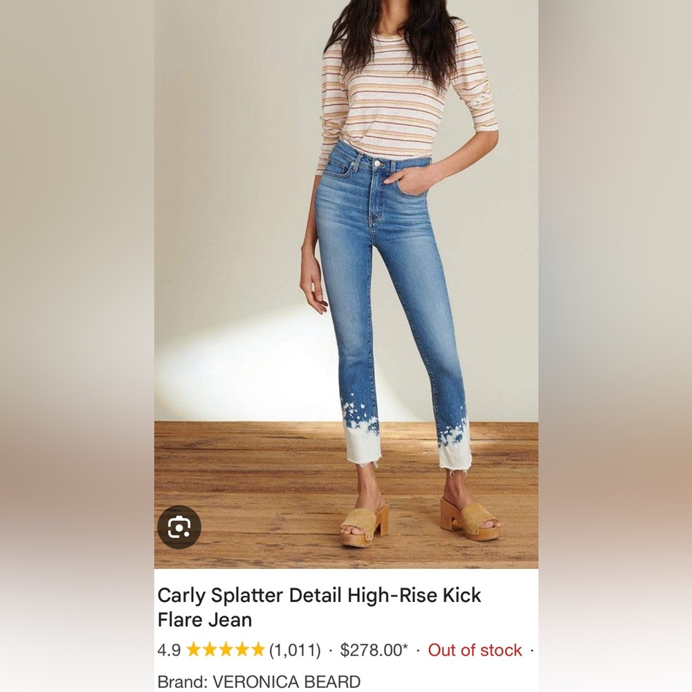 Veronica Beard Carly Kick Flare Jeans with White Splatter Hem